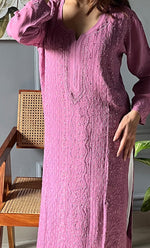 Load image into Gallery viewer, Women's Lakhnavi Handcrafted Viscose Georgette Chikankari Kurti- HONC0282699