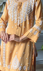 将图像加载到图库查看器中, Women's Lakhnavi Handcrafted Modal Cotton Chikankari Kurta And Pant Set - HONC0300584