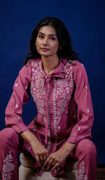 Load image into Gallery viewer, Shazana Women's Lakhnavi Handcrafted Modal Cotton Chikankari Chikankari Top and Pant Set - HONC0213489