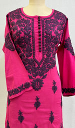 将图像加载到图库查看器中, Women's Lucknowi Handcrafted Modal Cotton Chikankari Kurti - HONC0230377