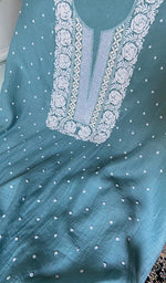 Load image into Gallery viewer, Jazba Women's Lakhnavi Handcrafted Mul Chanderi Unstitched Kurta And Dupatta Set - HONC0356294