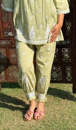 Load image into Gallery viewer, Rania Women's Lakhnavi Handcrafted Cotton Chikankari Short Kurta And Afghani pant Set - HONC0268726