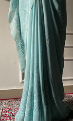 将图像加载到图库查看器中, Women's Lakhnavi Handcrafted Viscose Georgette Chikankari Saree - HONC0297220