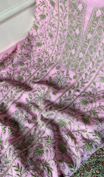 Load image into Gallery viewer, Women's Lakhnavi Handcrafted Chanderi Silk Unstitched Chikankari Full Suit - HONC0342152