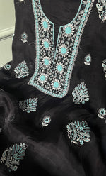 将图像加载到图库查看器中, Women's Lakhnavi Handcrafted Pure Organza Chikankari Unstitched Kurta And Dupatta Set- HONC0311244