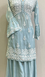 Load image into Gallery viewer, Women's Lakhnavi Handcrafted Muslin Chikankari Kurta And Palazzo Set - HONC0162047