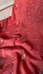 Load image into Gallery viewer, Women's Lakhnavi Handcrafted Mul Chanderi Unstitched Chikankari Full Suit Material - HONC0300851