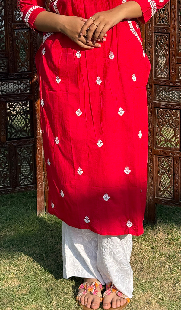 Women's Lakhnavi Handcrafted Cotton Chikankari Kurti - HONC0268624
