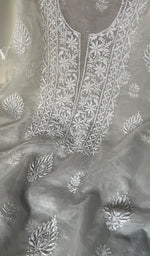 将图像加载到图库查看器中, Women's Lakhnavi Handcrafted Organza Chikankari Unstitched Kurta And Dupatta Set- HONC0249868