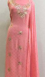 Load image into Gallery viewer, Women&#39;s Lakhnavi Handcrafted Viscose Georgette Chikankari Full Suit Material- HONC0154973
