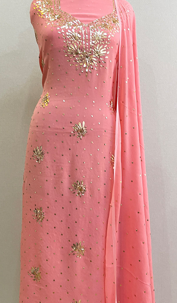 Women's Lakhnavi Handcrafted Viscose Georgette Chikankari Full Suit Material- HONC0154973