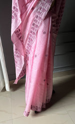 Load image into Gallery viewer, Women's Lakhnavi Handcrafted Tussar Silk Chikankari Saree - HONC0284161