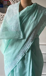 Load image into Gallery viewer, Women's Lakhnavi Handcrafted Cotton Chikankari Saree - HONC0317286