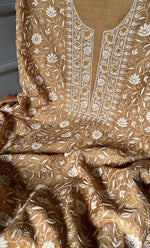 Load image into Gallery viewer, Women's Lakhnavi Handcrafted Munga Silk Chikankari Unstitched Kurta And Dupatta Set- HONC0276215