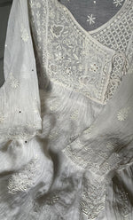 Load image into Gallery viewer, Women's Lakhnavi Handcrafted Mul Chanderi Semi - Stitched Angrakha And Dupatta Set- HONC0303235