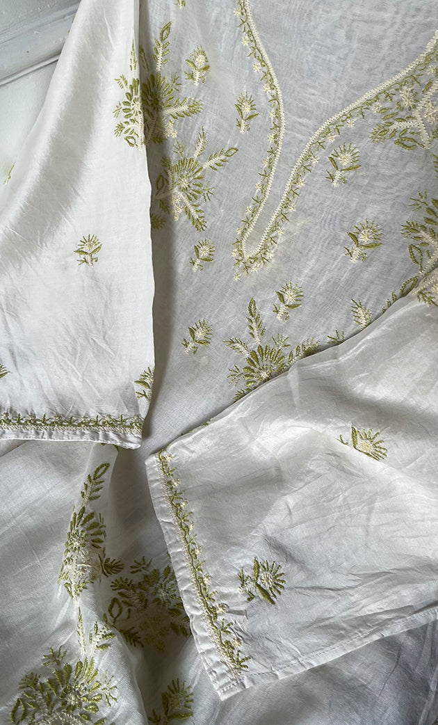 Women's Lakhnavi Handcrafted Chanderi Silki Semi - Stitched Kurta And Dupatta Set - HONC0314232