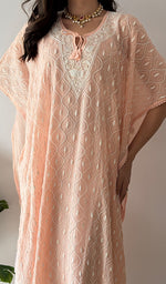 Load image into Gallery viewer, Women's Lucknowi Handcrafted Mul chanderi Chikankari Kaftan - HONC0361360