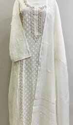 Load image into Gallery viewer, Women's Lakhnavi Handcrafted Mul Chanderi Chikankari Kurta Dupatta Set- HONC0179012