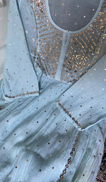 Load image into Gallery viewer, Women's Lakhnavi Handcrafted Mul Chanderi Semi - Stitchd Kurta And Dupatta Set - HONC0353140