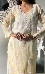 Load image into Gallery viewer, Women's Lucknowi Handcrafted Mul Chanderi Chikankari Kurti - HONC0329122