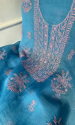 将图像加载到图库查看器中, Women's Lakhnavi Handcrafted Pure Organza Chikankari Unstitched Kurta And Dupatta Set - HONC0269932