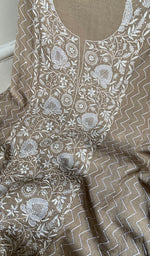 Load image into Gallery viewer, Women's Lakhnavi Handcrafted Unstitched Maheshwari Mul Chanderi Kurta And Dupatta Set - HONC0288968