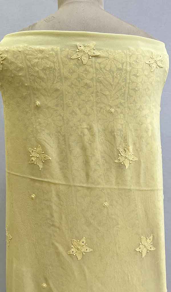 Women's Lakhnavi Handcrafted Viscose Georgette Chikankari Unstitched Kurti Fabric - HONC0206903