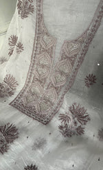 Load image into Gallery viewer, Women's Lakhnavi Handcrafted Pure Organza Chikankari Unstitched Kurta And Dupatta Set- HONC0328279