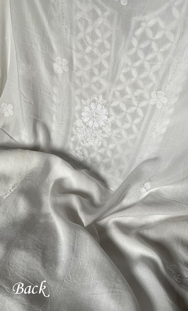 Women's Lakhnavi Handcrafted Modal Cotton Chikankari Unstitched Kurti Fabric - HONC0242107