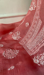 Load image into Gallery viewer, Women's Lakhnavi Handcrafted Pure Organza Chikankari Unstitched Kurta And Dupatta Set- HONC0335079