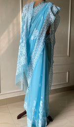 Load image into Gallery viewer, Women's Lucknowi Handcrafted Faux-Georgette Chikankari Saree - HONC0295216