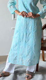 Load image into Gallery viewer, Arezo Women's Lucknowi Handcrafted Mul Chanderi Chikankari Kurti - HONC0345736