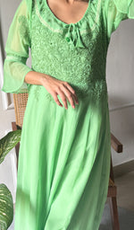 将图像加载到图库查看器中, Women's Lakhnavi Handcrafted Faux-Georgette Chikankari Anarkali Dress - HONC0389400