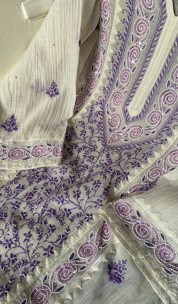 Aaliyah Women's Lakhnavi Handcrafted Mul Chanderi Semi - Stitched Kurta And Dupatta Set - HONC0290531