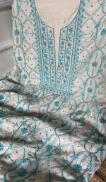 Load image into Gallery viewer, Women's Lakhnavi Handcrafted Munga Silk Chikankari Kurta And Dupatta Set- HONC0278844