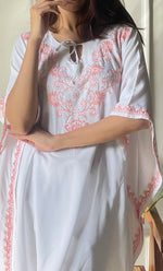 将图像加载到图库查看器中, Women's Lucknowi Handcrafted Cotton Chikankari Kaftan - HONC0297349
