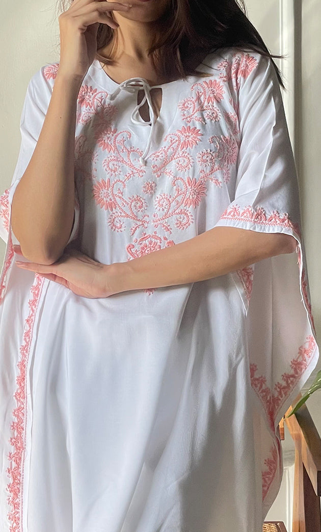 Women's Lucknowi Handcrafted Cotton Chikankari Kaftan - HONC0297349