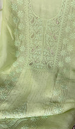 Load image into Gallery viewer, Women's Lakhnavi Handcrafted Pure Organza Chikankari Unstitched Kurta And Dupatta Set- HONC0449442