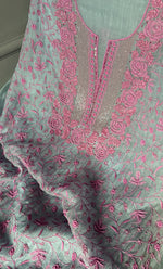 Load image into Gallery viewer, Rose Women's Lakhnavi Handcrafted Pure Organza Chikankari Unstitched Kurta And Dupatta Set- HONC0274530