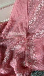 Load image into Gallery viewer, Eshani Women's Lucknowi Handcrafted Pure Organza Silk Chikankari Semi- stitched Anarkali Dupatta Set- HONC0362217