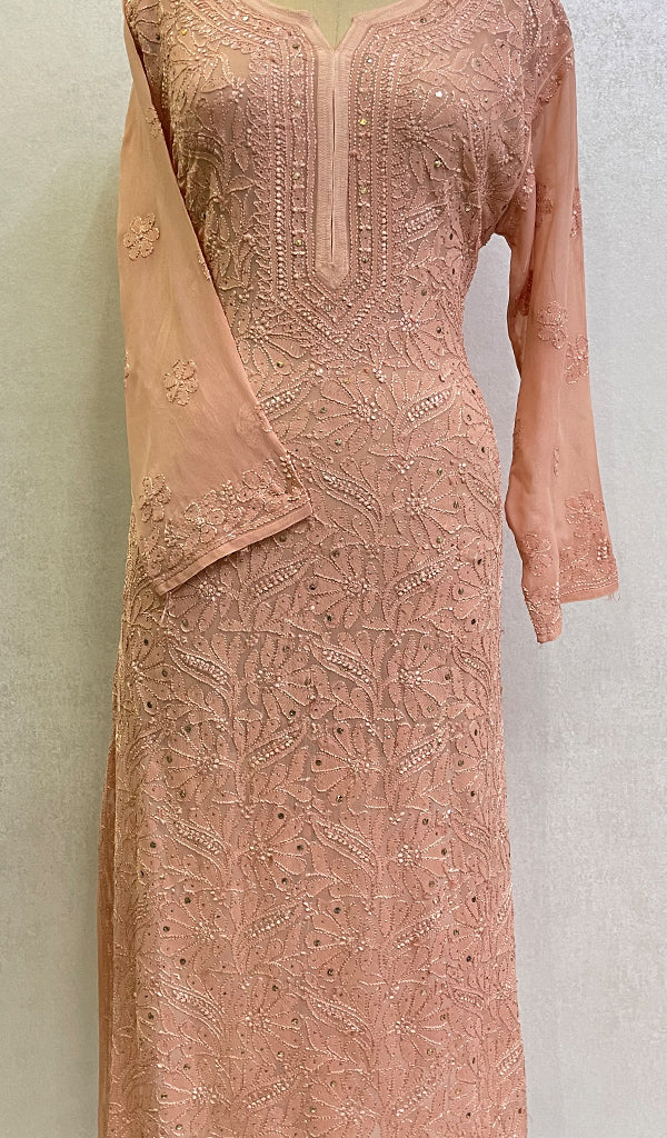 Women's Lakhnavi Handcrafted Viscose Georgette Chikankari Kurti - HONC0139812