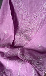 Load image into Gallery viewer, Women's Lakhnavi Handcrafted Linen Cotton Semi -Stitched Anarkali And Dupatta Set - HONC0273153