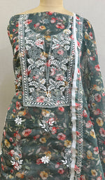 Load image into Gallery viewer, Disha Women's Lakhnavi Handcrafted Organza Chikankari Unstitched Kurta And Dupatta Set - HONC0211549