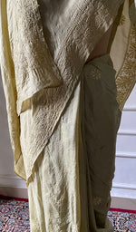 Load image into Gallery viewer, Women's Lakhnavi Handcrafted Tussar Silk Chikankari Saree - HONC0307380
