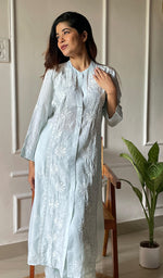 将图像加载到图库查看器中, Women's Lakhnavi Handcrafted Cotton Chikankari Kurta And Palazzo Set - HONC0289252