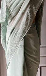 将图像加载到图库查看器中, Women's Lakhnavi Handcrafted Viscose Georgette Chikankari Saree - HONC0290054