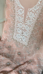 Load image into Gallery viewer, Women's Lucknowi Handcrafted Viscose Georgette Unstitched Chikankari Suit Material - HONC0352495