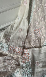 Load image into Gallery viewer, Women's Lakhnavi Handcrafted Pure Silk Georgette Chikankari Semi - stitched Anarkali And Dupatta Set- HONC0313669