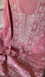 将图像加载到图库查看器中, Women's Lakhnavi Handcrafted Tissue Chanderi Semi - Stitched Kurta And Dupatta Set - HONC0267045