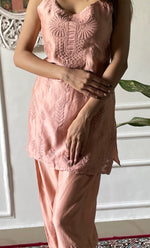 将图像加载到图库查看器中, Amreena Women's Lakhnavi Handcrafted Chanderi Silk Chikankari Top And Pant Set - HONC0308126